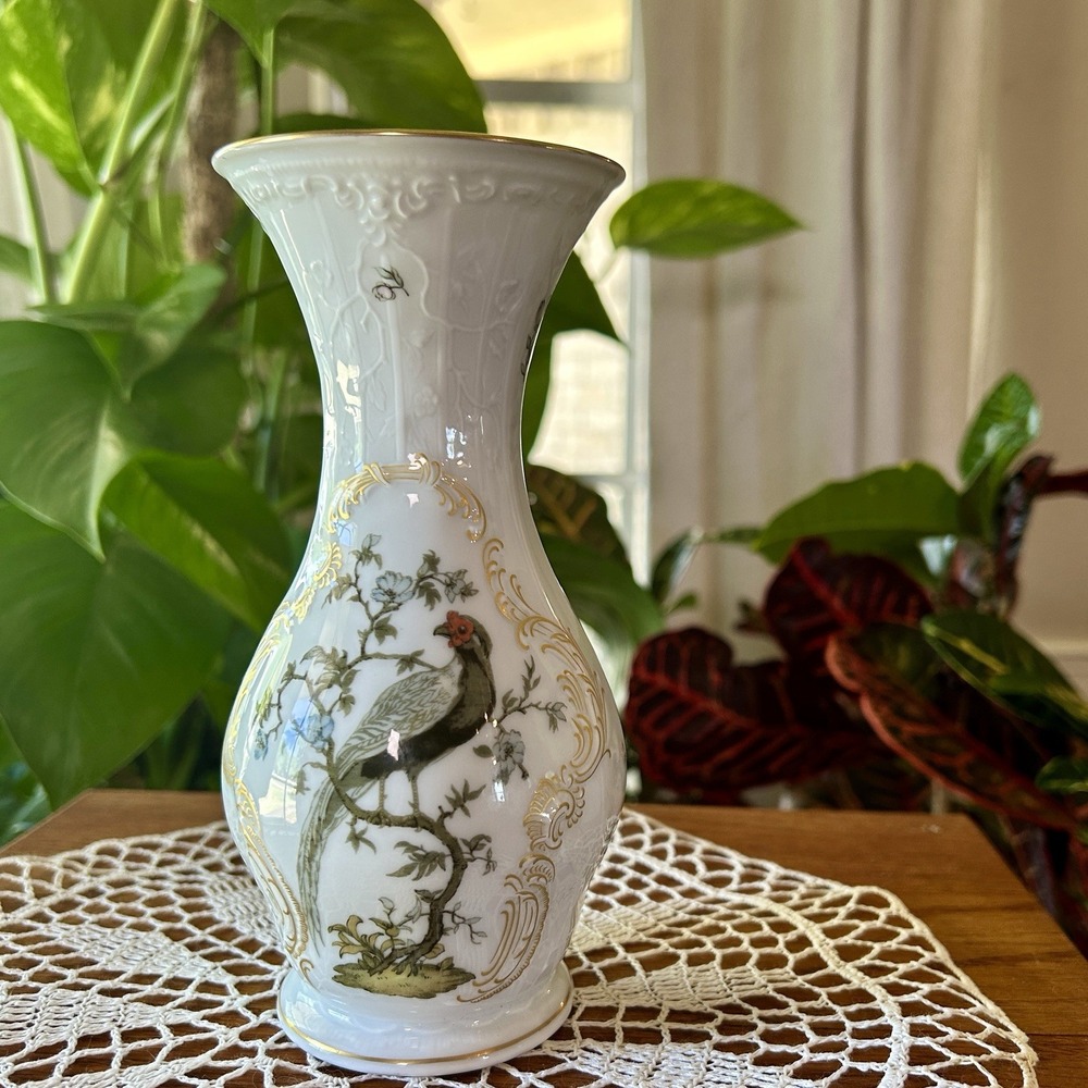 Rosenthal Classic Rose Porcelain Vase Scarlet Macaw / Pheasant Bird Gilt Mark 39